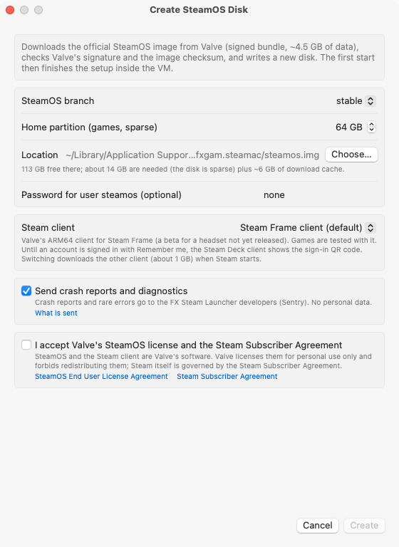Create SteamOS Disk window