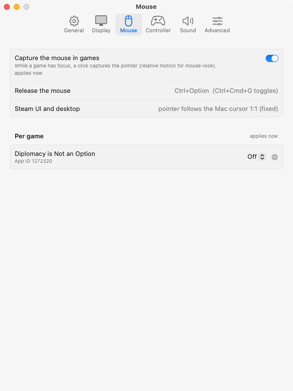 Settings: Mouse tab